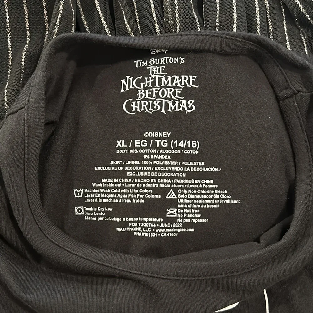 Nightmare Before Christmas Girl’s XL Long Sleeve Black Shimmery Tulle Dress